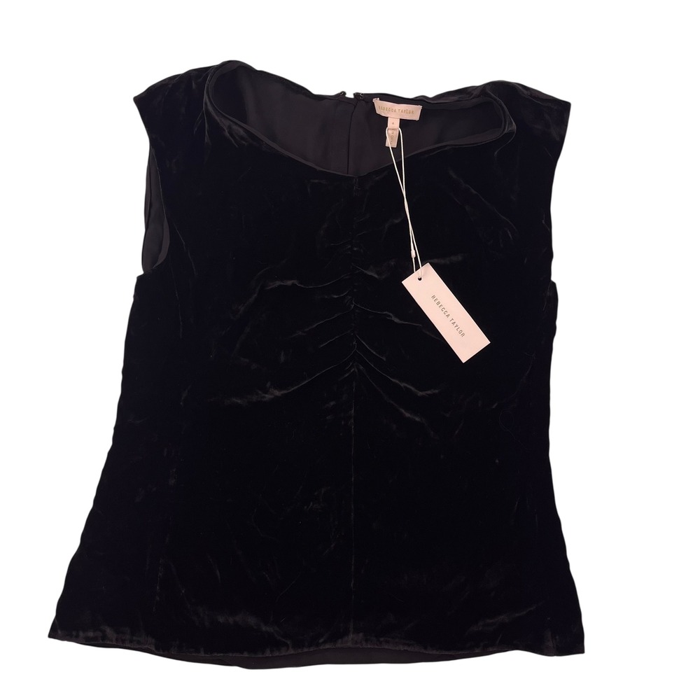 Rebecca Taylor Black Ruched Velvet Sleeveless Top Size 6 NWT 618654T345